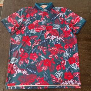 Greyson XL Floral‎ Wolf Jungle Polo Golf Shirt Green, Red & Blue